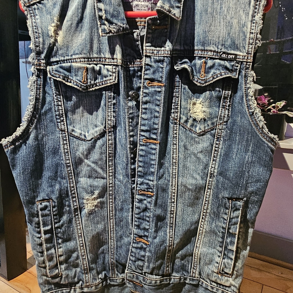 Men's Distressed Blue Denim Vest